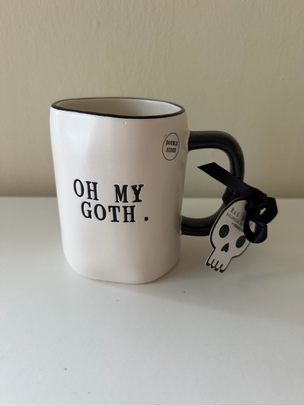 Rae Dunn White Ceramic Mug with Black Handle